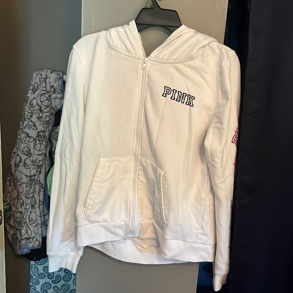White Large PINK zip up hoodie